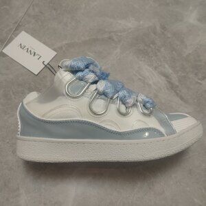 Lanvin Leather Curb Sneaker White Blue Women's 8